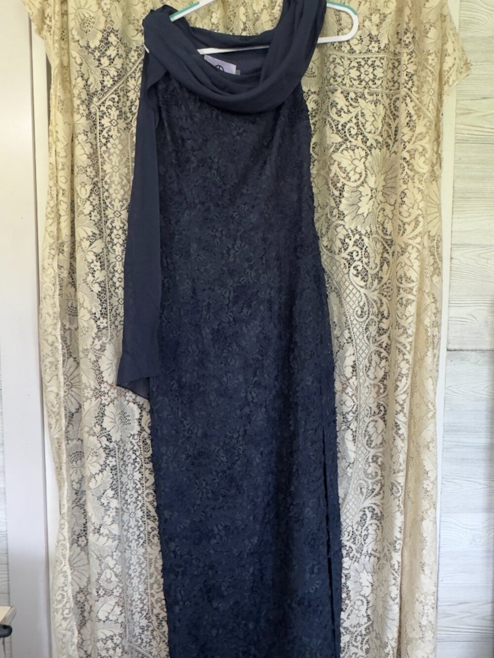 JS Collections Navy Lace One Shoulder Gown Mother of Bride Wedding Sz 10